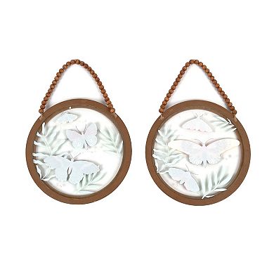 New View Gifts & Accessories 2-pack Round Coastal Butterfly Wall Art Set With Beaded Hanger