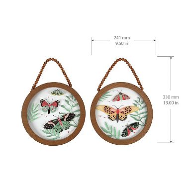 New View Gifts & Accessories 2-pack Round Coastal Butterfly Wall Art Set With Beaded Hanger