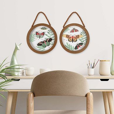 New View Gifts & Accessories 2-pack Round Coastal Butterfly Wall Art Set With Beaded Hanger