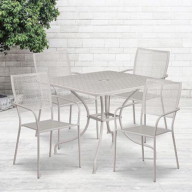 Emma and Oliver Commercial Grade 35.5" Square Black Patio Table Set-4 Square Back Chairs