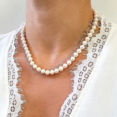 PearLustre by Imperial Sterling Silver Rolo Chain & Freshwater Cultured Pearl Layered Necklace