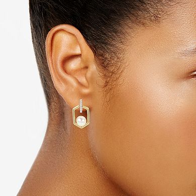 PearLustre by Imperial 14k Gold Over Silver Freshwater Cultured Pearl & Lab-Created White Sapphire Geometric Earrings
