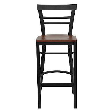 Emma and Oliver Two-Slat Ladder Back Metal Dining Barstool - Burgundy Vinyl Seat