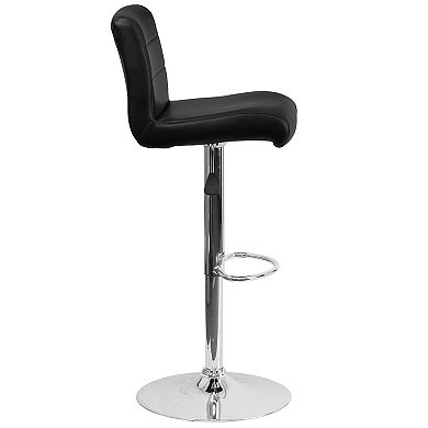 Emma and Oliver Black Vinyl Adjustable Height Barstool with Rolled Seat