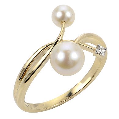 PearLustre by Imperial 14k Gold Akoya Cultured Pearl & Diamond Accent Cross Over Ring