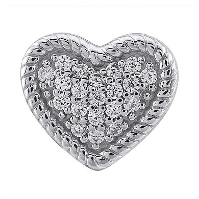 OLIVIA AND HARPER Sterling Silver Cubic Zirconia Braided Border Heart Stud Earrings