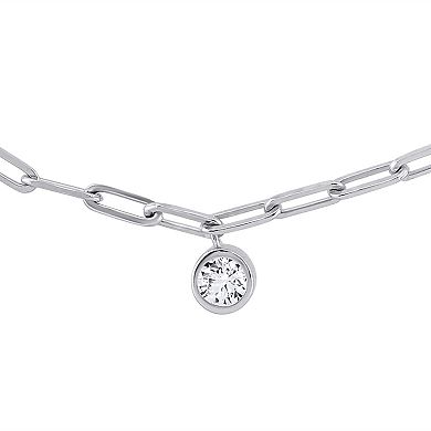 OLIVIA AND HARPER Sterling Silver Cubic Zirconia Rectangle Chain Dangle Station Bracelet