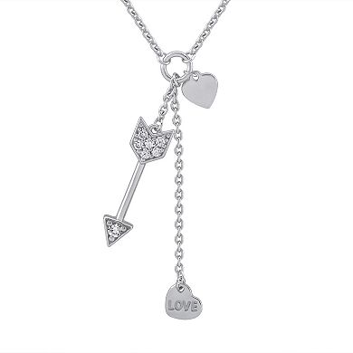 OLIVIA AND HARPER Sterling Silver Cubic Zirconia Heart & Arrow Charm Necklace