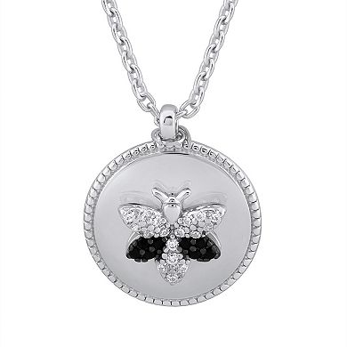 OLIVIA AND HARPER Sterling Silver Black & Clear Cubic Zirconia Bumblebee Medallion Pendant Necklace