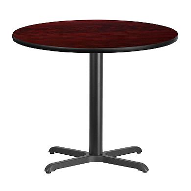 Emma and Oliver 36" Round Walnut Laminate Table Top with 30"x30" Table Height Base