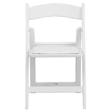 Emma and Oliver 2 Pack Kids White Resin Folding Event Party Chair with Vinyl Padded Seat