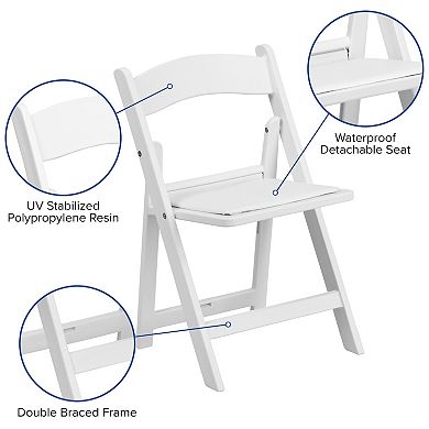 Emma and Oliver 2 Pack Kids White Resin Folding Event Party Chair with Vinyl Padded Seat