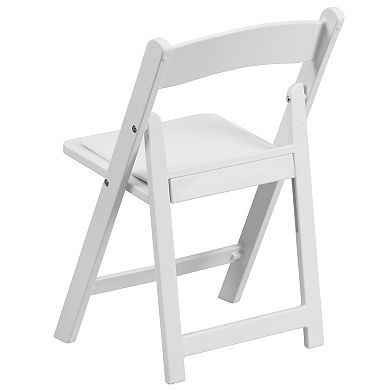 Emma and Oliver 2 Pack Kids White Resin Folding Event Party Chair with Vinyl Padded Seat