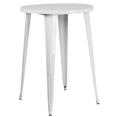 Emma and Oliver Commercial 30" Round Blue Metal Bar Table Set-4 Square Seat Backless Stools