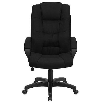 Emma and Oliver High Back Black LeatherSoft Multi-Line Stitch Swivel Office Chair with Arms