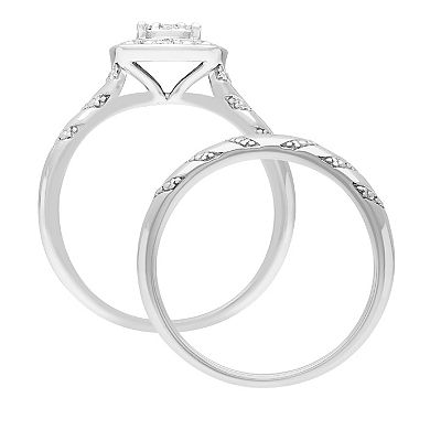 Love Always Sterling Silver 1/5 Carat T.W. Diamond Halo Engagement Ring Set