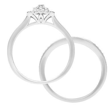 Love Always Sterling Silver 1/6 Carat T.W. Diamond Flower Engagement Ring Set