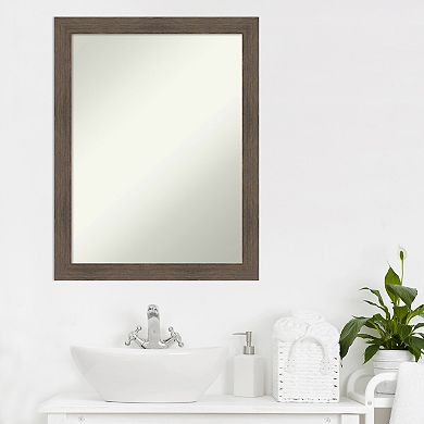 Amanti Art Non-Beveled Wood Bathroom Wall Mirror Hardwood Mocha Narrow Frame