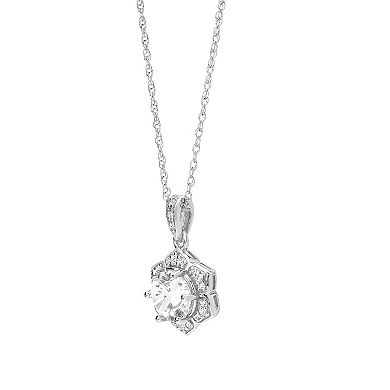 Love Always Sterling Silver Lab-Created White Sapphire and 1/10 Carat T.W. Diamond Floral Pendant