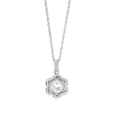 Love Always Sterling Silver Lab-Created White Sapphire and 1/10 Carat T.W. Diamond Floral Pendant