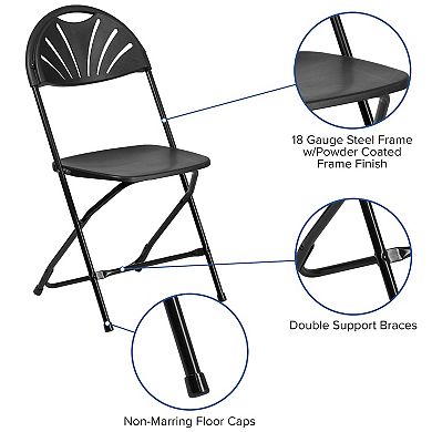 Emma and Oliver 2 Pack 650 lb. Capacity Charcoal Plastic Fan Back Folding Chair