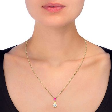 Royal Aura Gold Tone Pink Enamel & Crystal Pendant Necklace, Drop Earrings, & Stud Earrings Set