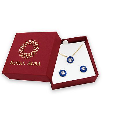Royal Aura Aqua Enamel Necklace & Stud Earrings Duo Set