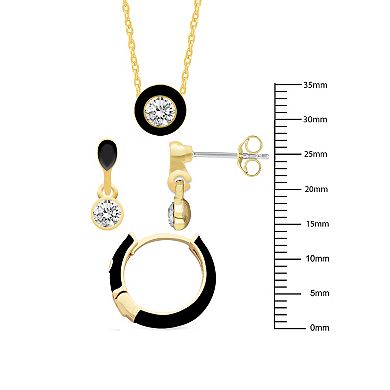 Royal Aura Black Enamel Necklace & Hoop Earrings Duo Set
