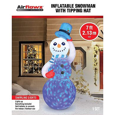 Occasions 7 Foot Inflatable Swirling Lights Snowman with Tipping Hat Decoration