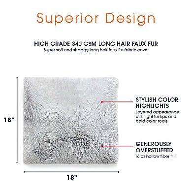 Cheer Collection Shaggy Long Hair Super Soft and Plush Faux Fur Accent Pillows - 20 x 20 inches - Set of 2 Blue