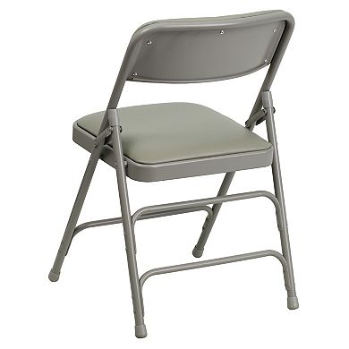 Emma and Oliver 4 Pack Curved Triple Braced Gray Vinyl Metal Folding Chair
