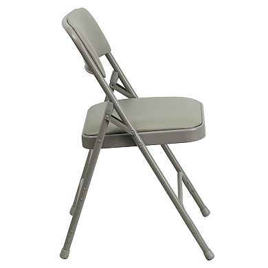 Emma and Oliver 4 Pack Curved Triple Braced Gray Vinyl Metal Folding Chair