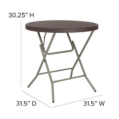 Emma and Oliver 2.6-Foot Round Brown Rattan Plastic Folding Table - Outdoor Event Table