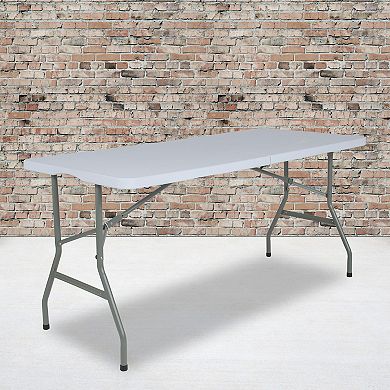 Emma and Oliver 4.97-Foot Bi-Fold Granite White Plastic Folding Table with Handle - Event Table