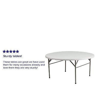 Emma and Oliver 5-Foot Round Bi-Fold Granite White Plastic Folding Table with Carrying Handle