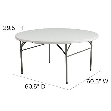 Emma and Oliver 5-Foot Round Bi-Fold Granite White Plastic Folding Table with Carrying Handle