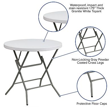 Emma and Oliver 2.63-Foot Round Granite White Plastic Folding Table - Event Table