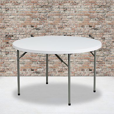 Emma and Oliver 4-Foot Round Granite White Plastic Folding Table - Banquet / Event Folding Table