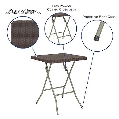 Emma and Oliver 1.95-Foot Square Brown Rattan Plastic Folding Table - Outdoor Event Table