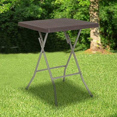 Emma and Oliver 1.95-Foot Square Brown Rattan Plastic Folding Table - Outdoor Event Table