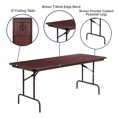 Emma and Oliver 6-Foot Mahogany Melamine Laminate Folding Banquet & Catering Table