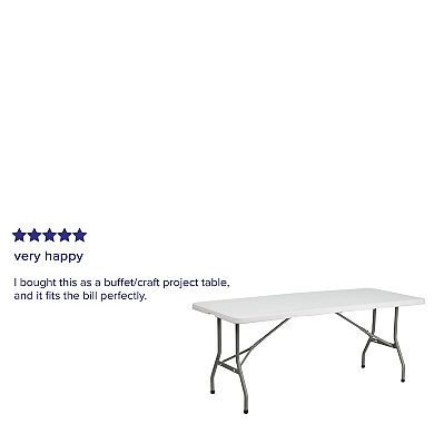 Emma and Oliver 6-Foot Bi-Fold Granite White Plastic Folding Table with Carrying Handle