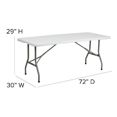 Emma and Oliver 6-Foot Bi-Fold Granite White Plastic Folding Table with Carrying Handle