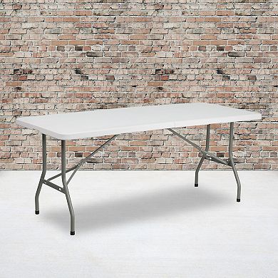 Emma and Oliver 6-Foot Bi-Fold Granite White Plastic Folding Table with Carrying Handle