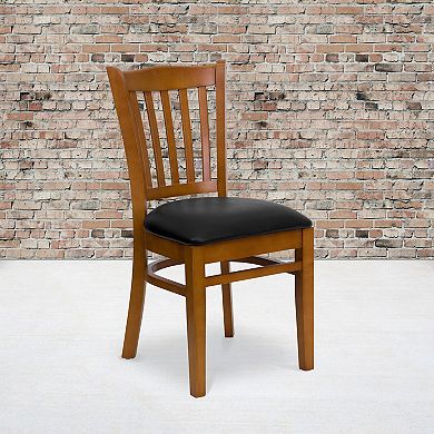 Emma and Oliver Vertical Slat Back Cherry Wood Chair, Black Vinyl Seat