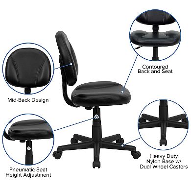 Emma and Oliver Mid-Back Black LeatherSoft Ergonomic Task Office Chair - Back Depth Adjustment