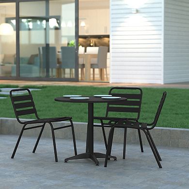 Emma and Oliver 31.5'' Round Aluminum Indoor-Outdoor Table with Base