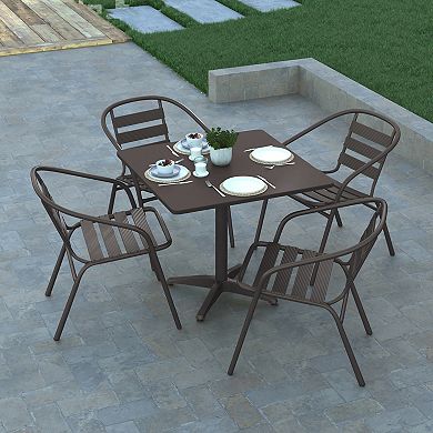 Emma and Oliver 27.5" Square Aluminum Table Set with 4 Slat Back Chairs