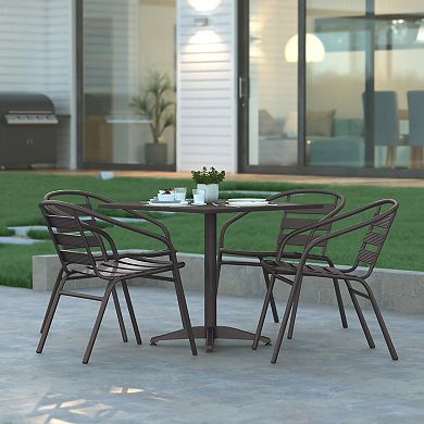 Emma and Oliver 27.5" Square Aluminum Table Set with 4 Slat Back Chairs