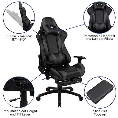 Emma and Oliver Z300 Gaming Chair Racing Office Ergonomic Computer Chair with Fully Reclining Back and Slide-Out Footrest in Blue LeatherSoft